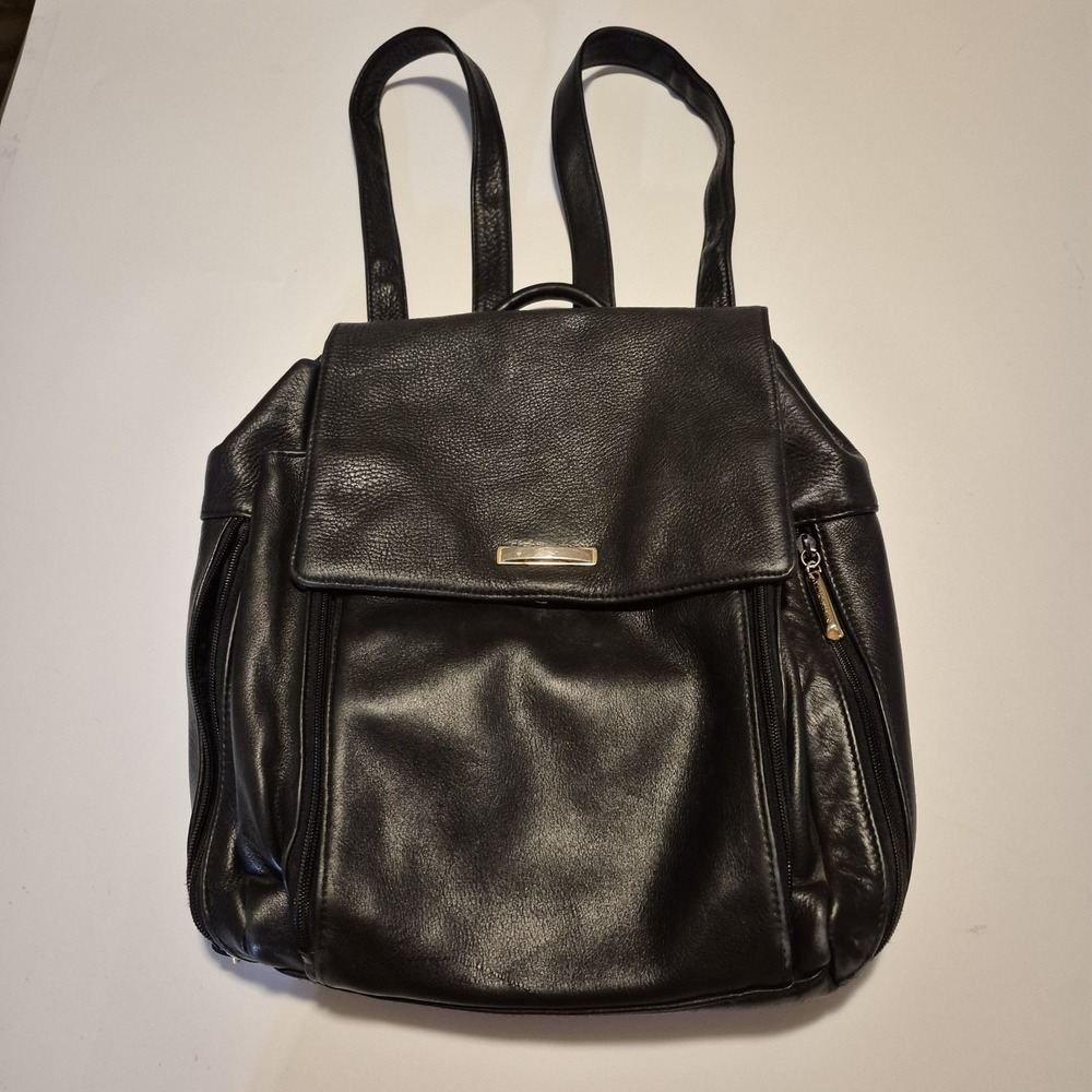 VNTG Y2K Valerie Stevens Black Leather Convertible Multi-Pocket Backpack Travel